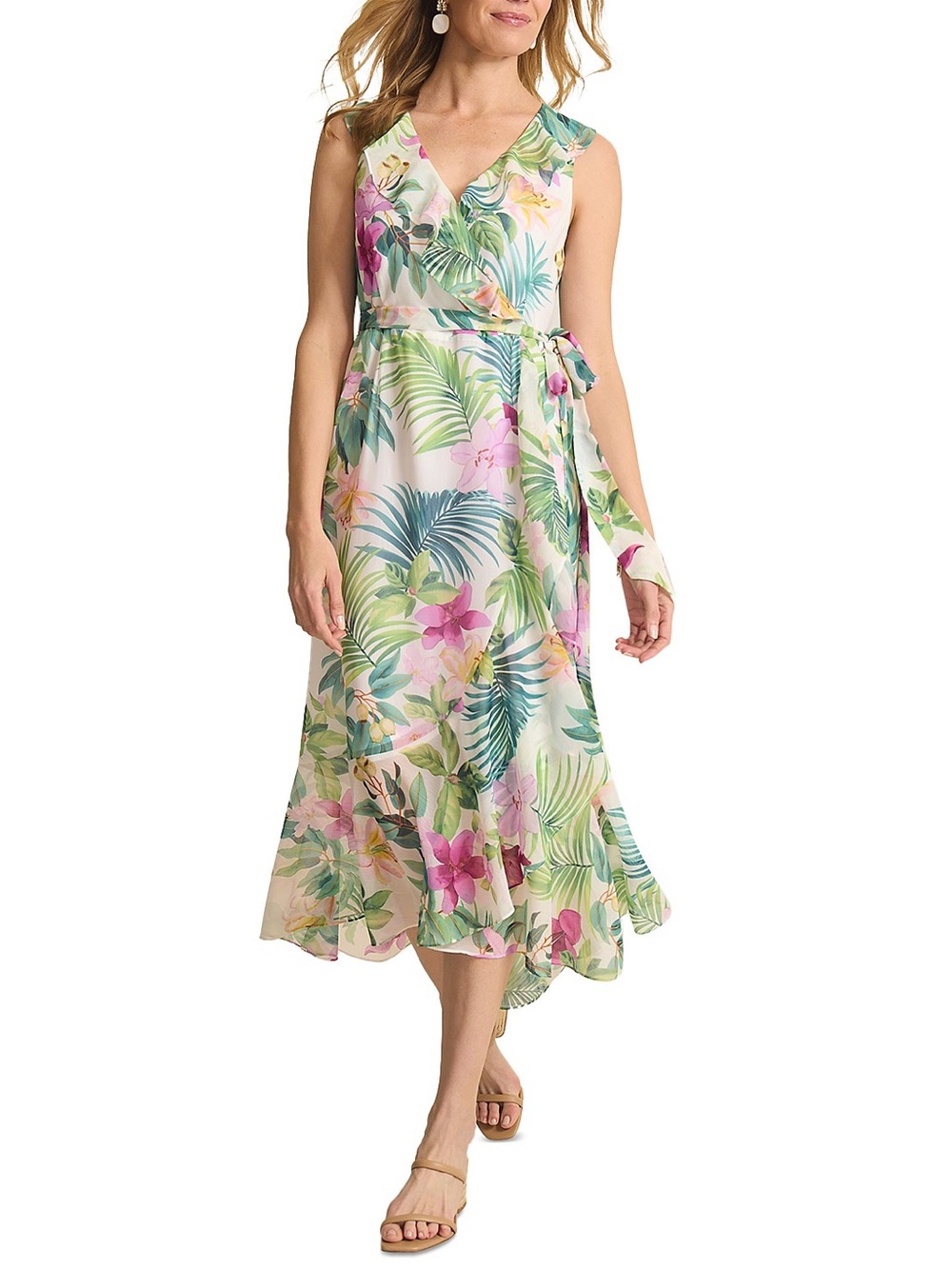 Tommy Bahama XS Tropical Bliss Printed Sleeveless Belted Dress White Multi NWT - Picture 15 of 15
